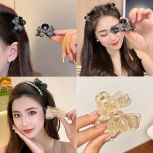 กิ๊บติดผมจับขนาดเล็กประดับโบว์สองด้าน2ชิ้นกิ๊บติดผมไรน์สโตนกิ๊ฟติดผมหน้าผากผู้หญิงหญิงสาวหน้าม้าที่ด้านหลังของที่หนีบผม