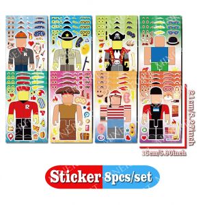 Roblox | 8Pcs Robot Cartoon Game DIY Stickers Cute Puzzle Face Jigsaw Educational Children Fun for Birthday Party Play Set Supplies Gift