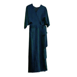 Heavy Silk Jacquard Wrap V-Neck Waist Cinching Elegant Long Dress