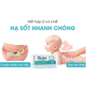 Khăn hạ sốt Suki cao cấp – 25 khăn/hộp – Làm mát nhanh không cồn đạt chuẩn y tế cho trẻ sơ sinh