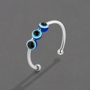 Devil Eye Bead Anti-Anxiety Ring for Women: Slightly Moving Bead Adjustable Open Design Creative Stress-Reducing Ring