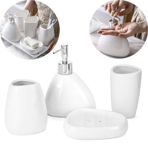 Complete Ceramic Bathroom Accessories Set with Soap Dispenser Tumbler Toothbrush Holder and Soap Dish Bathroom Organizer