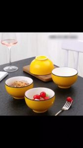 Bộ 6 Chén 10 Chén Sứ Vàng Pastel 330ml – Chén Ăn Cơm Trơn Men Bóng Dày Dặn Đẹp Sang Trọng