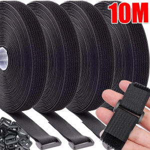 10/5M Reusable Hook Loop Tape Nylon Cable Ties Self-Adhesive Securing Straps Fastener with Buckle Cable Tie Cord Management