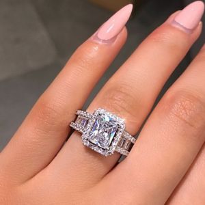New Silver Plated Stainless Steel Rings For Women Square Cubic Zircon Ring Jewelry Accessories Wholesale Size 5-11