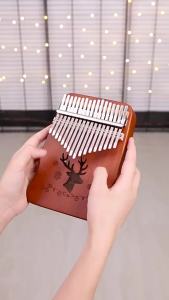 17 Key Mahogany Kalimba 21 Key Thumb Piano Finger Piano for Beginner Cat Moon Mbira Gifts for Adults/Kids