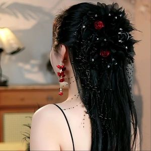 Korean Style Autumn Winter New Feather Flower Hair Claw Clip Apparent Hair Volume Shark Clamp Retro Hong Kong Style Hair Accessories