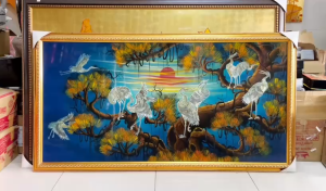 Tranh sơn mài - TÙNG HẠC DIÊN NIÊN - Khảm cừ  chìm cao cấp | Size 80x160 cm | Sang Trọng - Ý Nghĩa