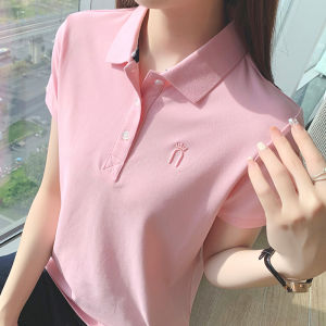 Pure Cotton Shoulder Short Sleeve T-Shirt Womens Summer Casual Sports Plus Size Slim Looking Lapel Polo Shirt Half Sleeve Tops Custom