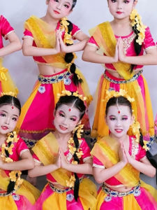 New Dance Performance Costume Floral Girls Ethnic Style Tang Dynasty Childrens National Clothes Soft Silk Fabric Kids Outfits