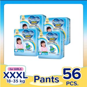 MamyPoko Extra Dry Pants Diaper for Girls – XXXL 56pcs | 18–35kg Baby/Toddler Diaper | Pants Style | Extra Dry & Leakproof | Premium Japan Soft Fit for Sensitive Skin