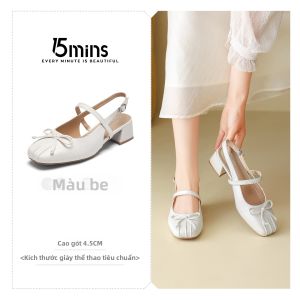 15MINS | Dép Sandal Gót Vuông Mary Jane Bạc cho Phụ Nữ