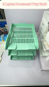3-Layer Document Tray Rack File Holder File Rack for School Office Storage-Metal Pillar File Plate