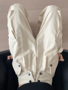 กางเกงทำงานสีขาว ทรงหลวม ทรงหลวม กางเกงขายาวทรงตรงเอวสูง กางเกงขายาวลำลองสไตล์ย้อนยุค สไตล์อเมริกัน กางเกงขายาวทรงสปอร์ตสำหรับผู้หญิง