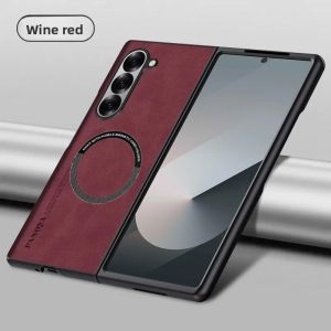 Busienss Sheepskin Leather Slim Phone Phone Case for Samsung Galaxy Z Fold 8 Ultra 7 6 5 4 3 5G Magnetic Charge Shockproof Cover