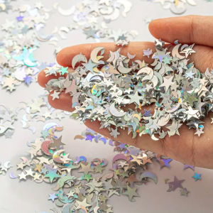 1 Pack of 2000 Pieces Laser Gold Silver Crescent Film Size Mixed Cross Star and Moon Party Decoration Photo Props Nail Art Sequins Suitable for Birthday Wedding Holiday Party Glitter Patches