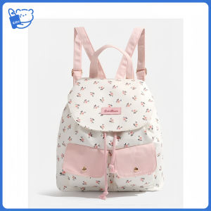 Tas bahu kanvas motif bunga lucu kapasitas besar ransel/tas laptop gaya preppy impor Korea