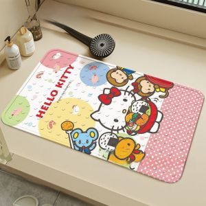 Non-Slip Bath Mat PVC Shower Resistant Suction Cup Bathroom Floor Rug No-Wash Kitchen Sink Mat Cartoon Kitty Cat Design