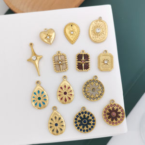 Pendant for Necklace Earrings Charm Heart Star Round Drop Rectangle Vintage Stainless Steel White 18K Golden PVD Plated Brown