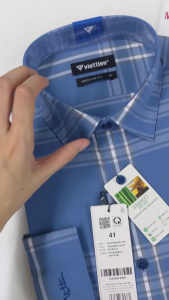 [Việt Tiến ] Sơ Mi Dài Tay - Regular Fit  (dáng áo hơi ôm gọn gàng mà vẫn thoải mái) - Vạt Bầu - Kẻ sọc ngang xanh dương đậm