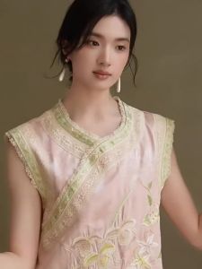 JK&JS | New Chinese Style Heavy Embroidery Silk Linen Blend Modified Qipao Dress JKJS Wuwei Yang Ladies Summer Sleeveless H Version