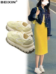 Womens Summer New Breathable Sports Casual Increase Height Old Dad Shoes Mesh Uppers round Toe High Heel Comfortable Fashion