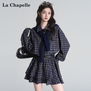 La Chapelle | Bộ Đầm Caro Màu Đối Lập Dây Kéo Ép Eo Cổ Polo