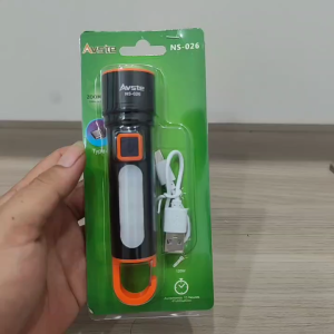 Đèn Pin Cầm Tay Mini Zoom Siêu Sáng NS 026 Thiết Kế Full Kim Loại Có Móc Treo Và Sạc Type-C Với 5 Chế Độ Sáng