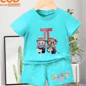 Setelan anak Cewek Cowok Kaos dan Celana usia 1-10 tahun bergambar Labubu Terbaru Sablon Digital