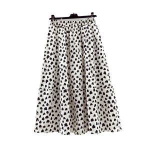 ชุดกระโปรงยาวปานกลางลายรักสีพื้นแขนสั้นผ้าไหมน้ำแข็ง ชุดกระโปรงทรงเอเอวสูง ฤดูใบไม้ผลิและฤดูร้อน 2024