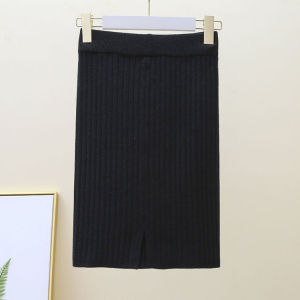 Thickened Knitted Split Half Skirt High Waist Bodycon Woolen Skirt Autumn Winter New Style Mid-Length Womens Fashion