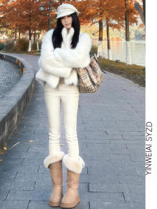 กางเกงยีนส์ทรงสลิมฟิตเอวสูง ทรงขากระบอกยาว ทรงขากระบอกสีขาว ทรงขากระบอกยืดหยุ่นสำหรับผู้หญิง ฤดูใบไม้ผลิ 2025