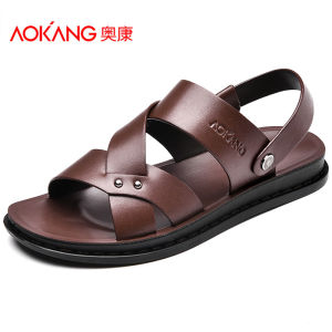 Dép Đi Biển Da Thật Aokang Mùa Hè 2025 Dép Đi Biển Đế Mềm Thường Ngày Cho Nam Đế Xuồng Lót Da Bò Thoáng Khí