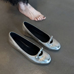 FANGXI | French Style Bow Round Toe Increased Insoles Flat Shoes