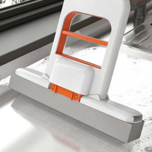 ไม้ถูพื้นขนาดเล็กทำความสะอาดเร็ว รักษาความสะอาดมือ ไม้ถูพื้นสำหรับโต๊ะและหน้าต่าง บีบน้ำง่าย ไม้ถูพื้นทำความสะอาดบ้านพร้อมฟองน้ำ ใช้งานมือเดียว