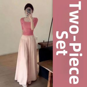 Ge·an·fei | Women Summer Pink T-Shirt and Wide Leg Pants Set