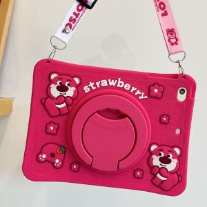 【Hot】Portable Strawberry Bear Silicone+PC Tablet Protective Case Suitable For iPad mini 1/2/3/4/5 (7.9")mini 6 (8.3")5/6/Air1/2/Pro (9.7")7/8/9(10.2inch)Air3/Pro(10.5")Air4/Air510(10.9“)1 /2/3/4(11")Air M2Pro M4(11") Series