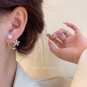 CLIBER 2 Styles Trendy Popular Pearl Flower Puncture Earrings for Women Bridal Wedding Fine Accessories newcln