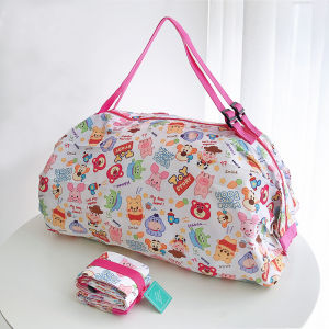 Cartoon Foldable Eco-friendly Shopping Bag Accordion Single Shoulder Handbag Small Size Large Capacity Cloth Bag with Zipper for Travel
