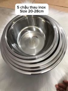 Combo 5 chậu inox thép không gỉ loại dày đa năng size 20cm-28cm ánh sáng xanh biển đôi chiến đấu nhiệt