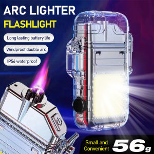 Multifunctional Flashlight electric torch waterproof original arc lighter portable rechargeable lighter for smoke mini keychain led light high power strong light portable camping work light cigarette lighter Type-C charging