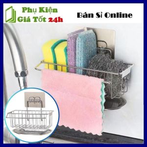 Kệ Để Miếng Rửa Chén Inox Có Khay Hứng Nước Sạch Sẽ Tiện Lợi Tặng Kèm Miếng Dán Siêu Chắc Cao Cấp - Kệ Để Đồ Rửa Chén Kệ giỏ inox đựng dụng cụ rửa chén bát dán tường - Giá Treo Bồn Rửa Bát Inox