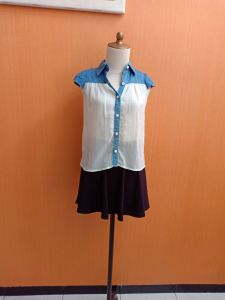 atasan kemeja wanita anak 9 10 11 thn SOIRIRE cewek S cute santai sifon putih biru