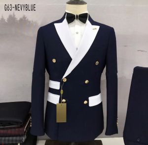 Elegant Slim Fit Mens Wedding Suits Peak Lapel Double Breasted Blazer with Pants Formal Business Groom Tuxedo Male Outfit