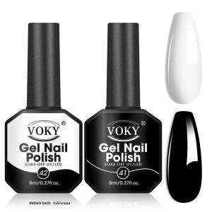 VOKY 2 ชิ้น 8 มิลลิลิตรเจลทาเล็บ ชุดสีดําและสีขาว ร้านอาบน้ํา ใช้ในครอบครัว ของขวัญเล็บ DIY เหมาะสําหรับเด็กผู้หญิง