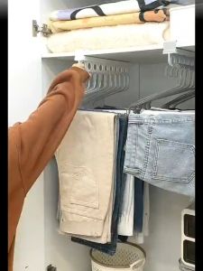 Pull Out Closet Organizer Household Pulling Slide Track Pants Rack Wardrobe Clothes Organizers For Space Saving And Storage