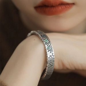 New Chinese Style Colorful Shell Geometry Graffiti Diamond Patterned Totem Bracelet National Trend Niche Design Versatile Open Adjustable Hand Ring