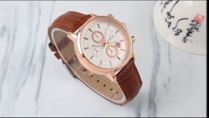 Box Exclusive Jam Tangan FOS Bulat Lingkar VA-975NA / Jam Tangan Fashion Wanita Tali Kulit Diameter 38 cm