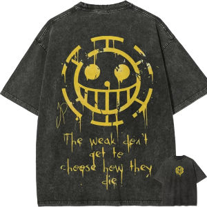 Bandai | Trafalgar Law T Shirt One Piece Heart Pirates Vintage Acid Wash Streetwear Breathable Retro Anime Graphic Cotton Tees