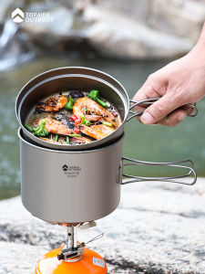 Outdoor Titanium Wok Pure Titanium Soup Pot Camping Cookware Ultralight Tableware Frying Pan Titanium Alloy Foldable Pot Set Instant Noodle Pot